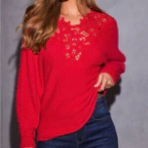 Elegant Red Lace Women's Sweater